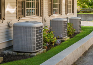 outdoor air conditioning units installed in front of windows